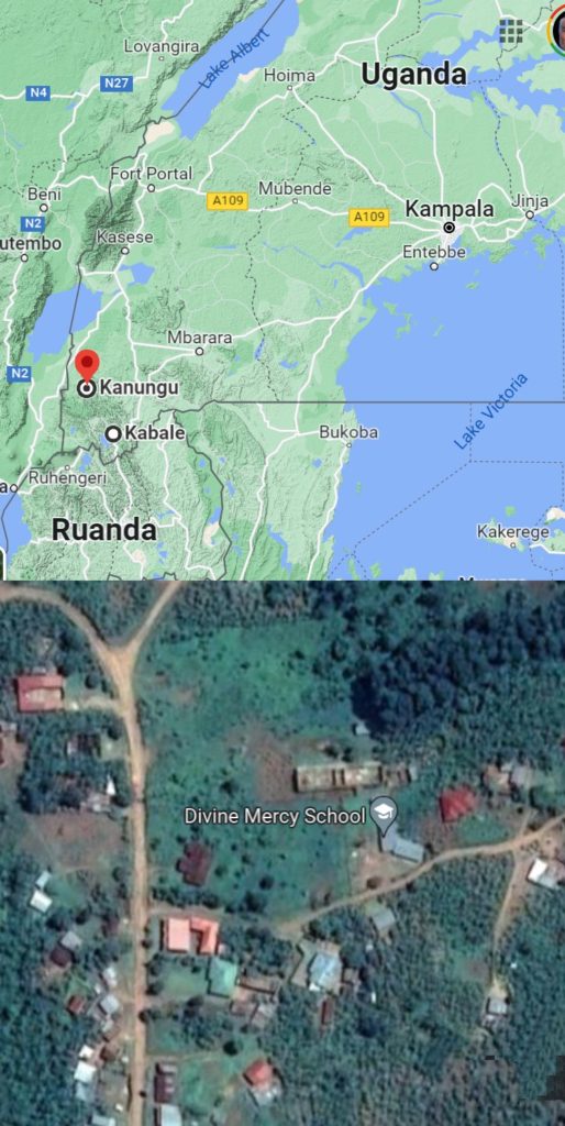 Karte des Distrikts Kanungu, Luftfoto der Schule Karte des Distrikts Kanungu, Luftfoto der Schule